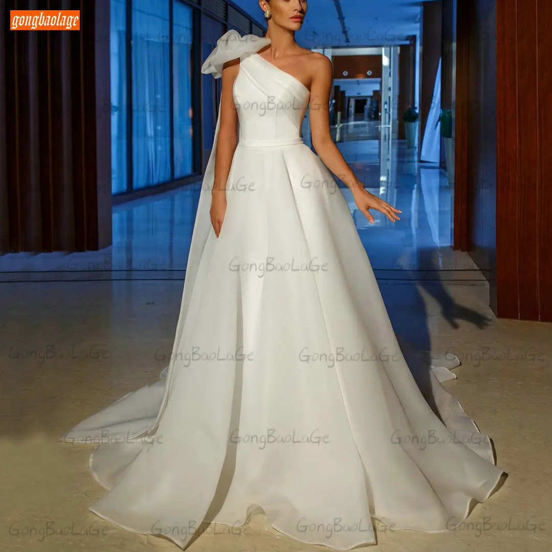 

Женское свадебное платье на одно плечо, белое ТРАПЕЦИЕВИДНОЕ платье из органзы цвета слоновой кости, модель 2021