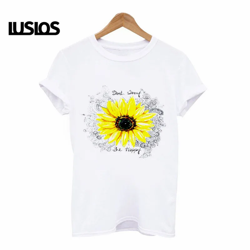 LUSLOS с принтом в виде подсолнухов женская футболка don't не волнуйся будь счастлив
