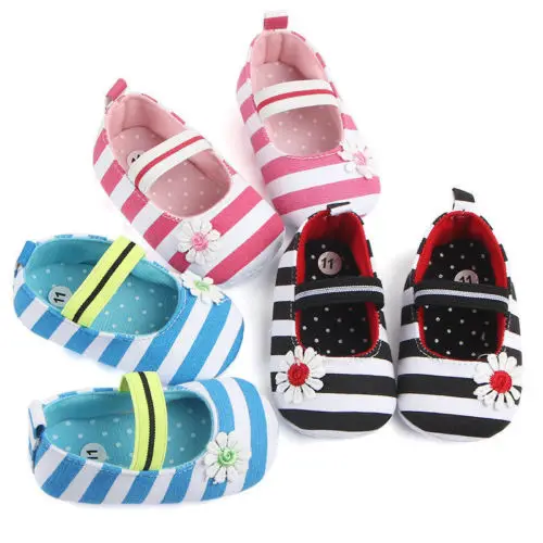 

Toddler Newborn Baby Girl Soft Sole Crib Shoes Anti-slip Pram Prewalker Sneakers Striped flower multicolor toddler shoes 0-18M