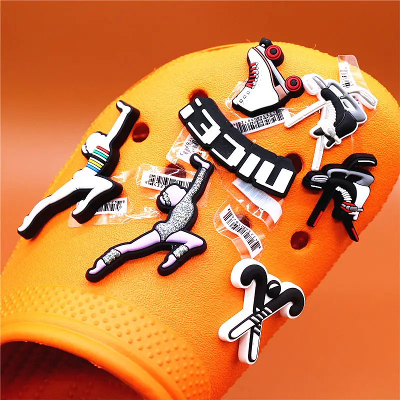 Dropshipping 1pcs Nice Gymnastics PVC Shoe Charms Hockey Shoe Accessories Skates Decorations fit Croc Bracelet Kids Gifts U303
