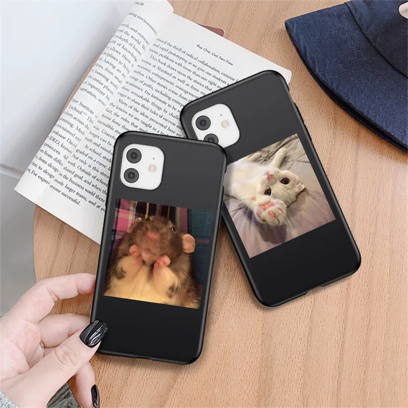 For iPhone 11 12 13 14Pro Max Cute Funny Animal Pattern Black Phone Case XR 12 13 Mini XS Max X 7 8 Plus Soft Cartoon Back Cover