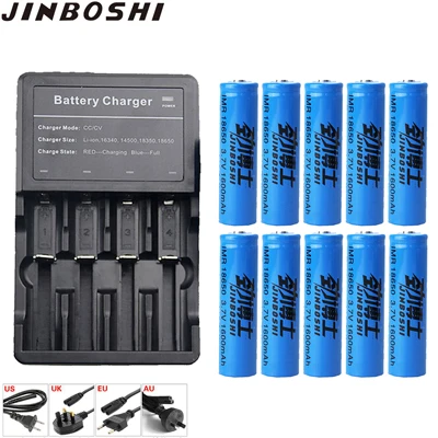 10X B and Charger 10 шт. 3,7 в 18650 1600 мАч перезаряжаемый высокомощный аккумулятор литий-ионный аккумулятор+ 18350 18650 зарядное устройство для фонарика налобный фонарь - Цвет: 10X B and Charger