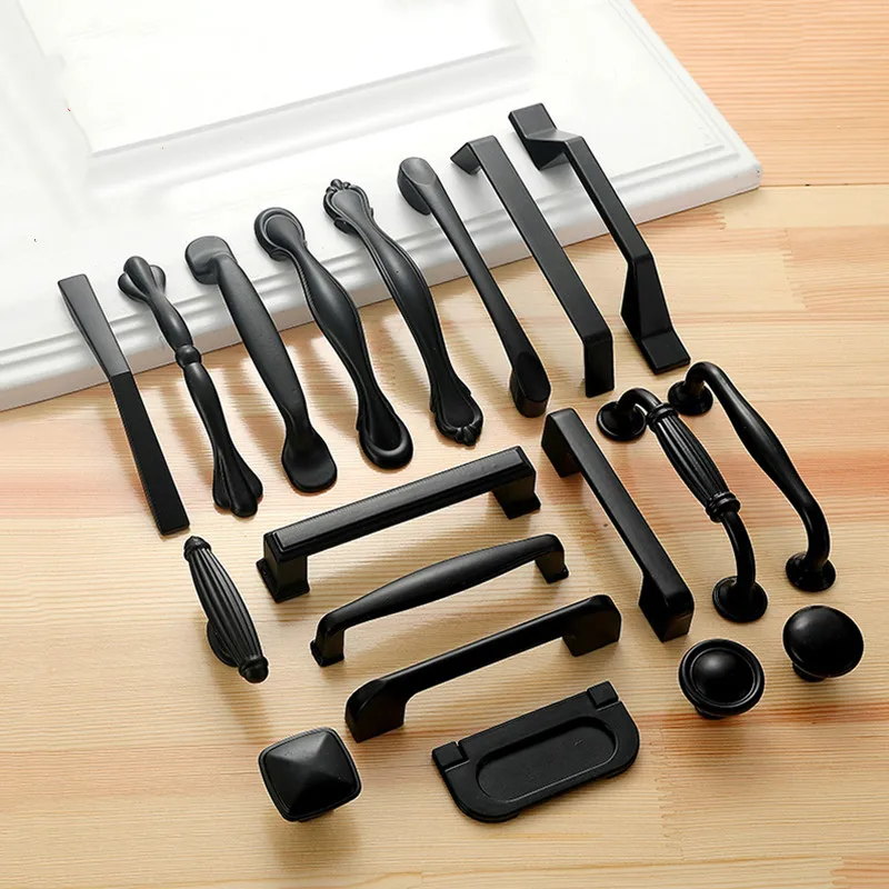 

American Style Black Cabinet Handles Solid Aluminum Alloy Kitchen Cupboard Pulls Drawer Knobs Furniture Handle Hardware