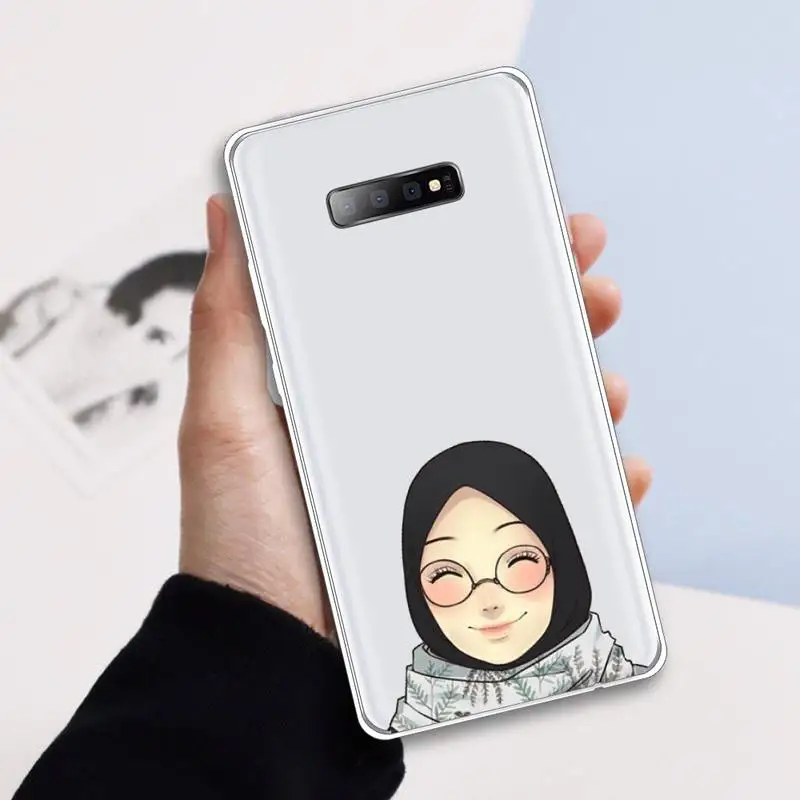 

cartoon hijab muslim Girl Phone Case Transparent For Samsung Galaxy A71 A21s S8 S9 S10 plus note 20 ultra