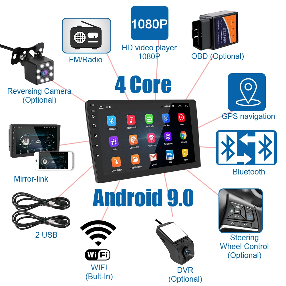 Автомагнитола 2 Din Android 9 0 универсальная для Volkswagen Nissan Hyundai Kia Honda Toyota Ford