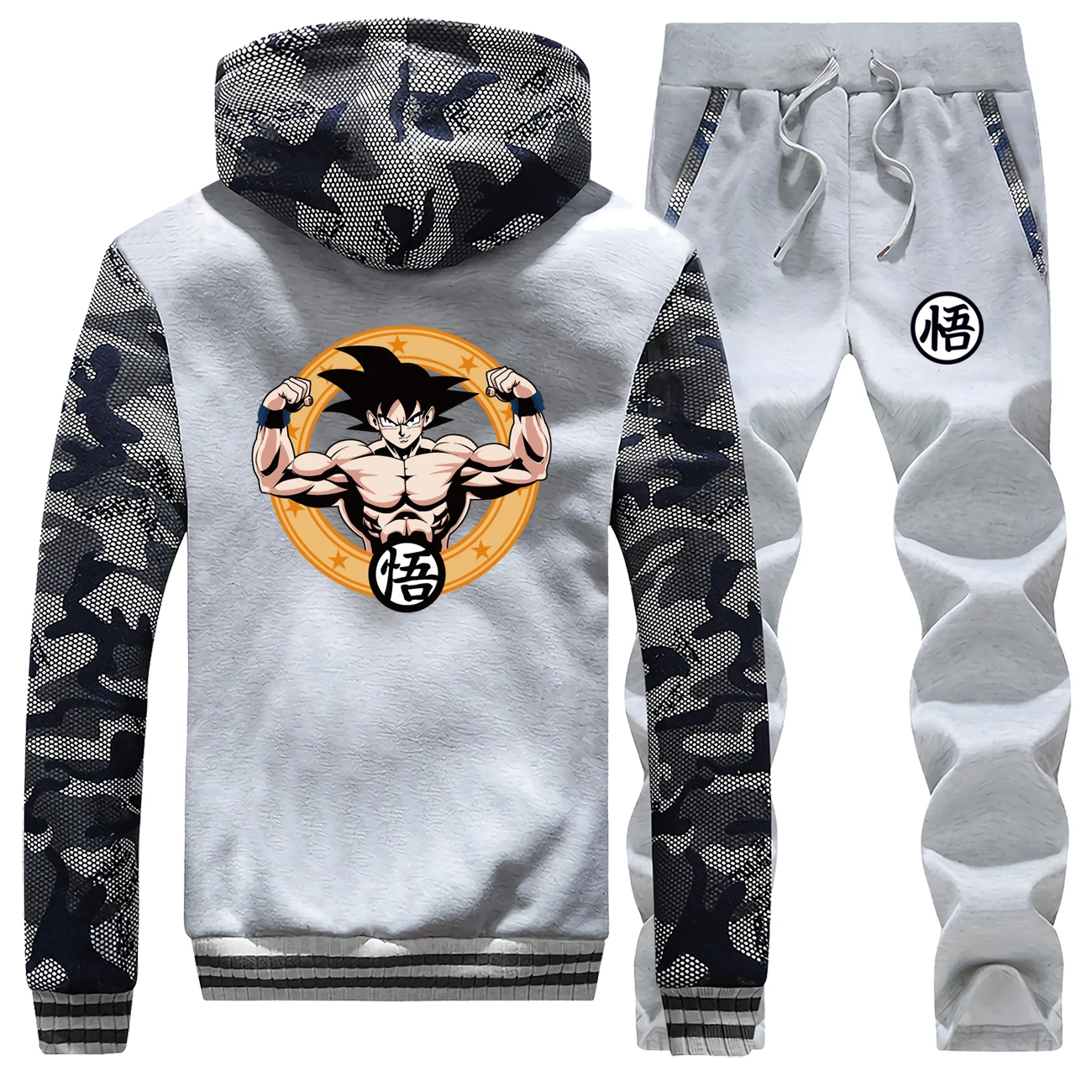 Японский аниме принт Dragon Ball Z куртки на молнии модный спортивный костюм для фитнеса спортивный костюм зимние мужские комплекты Harajuku плотная спортивная одежда
