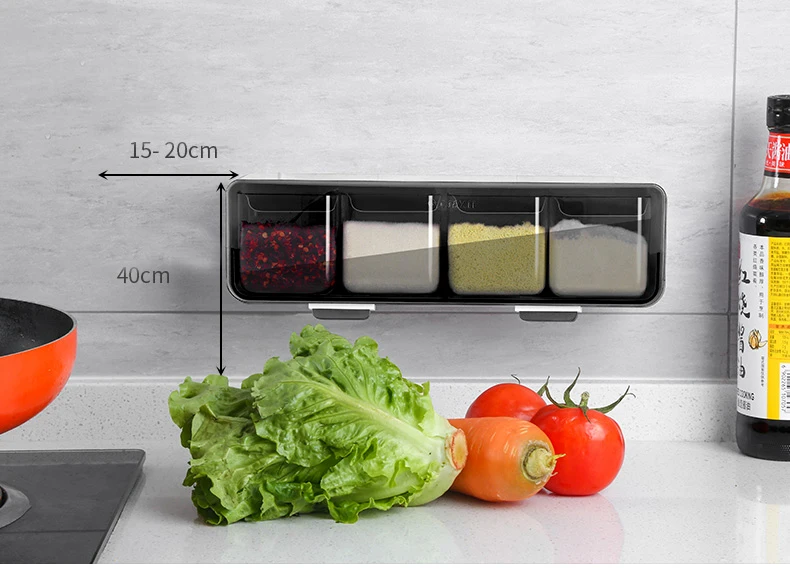 

New Punch-Free Wall-Mounted Seasoning Box Salt Sugar Rack Jar Spice Box Organizer Tool For Kitchen Gadget Kitchen Accessories