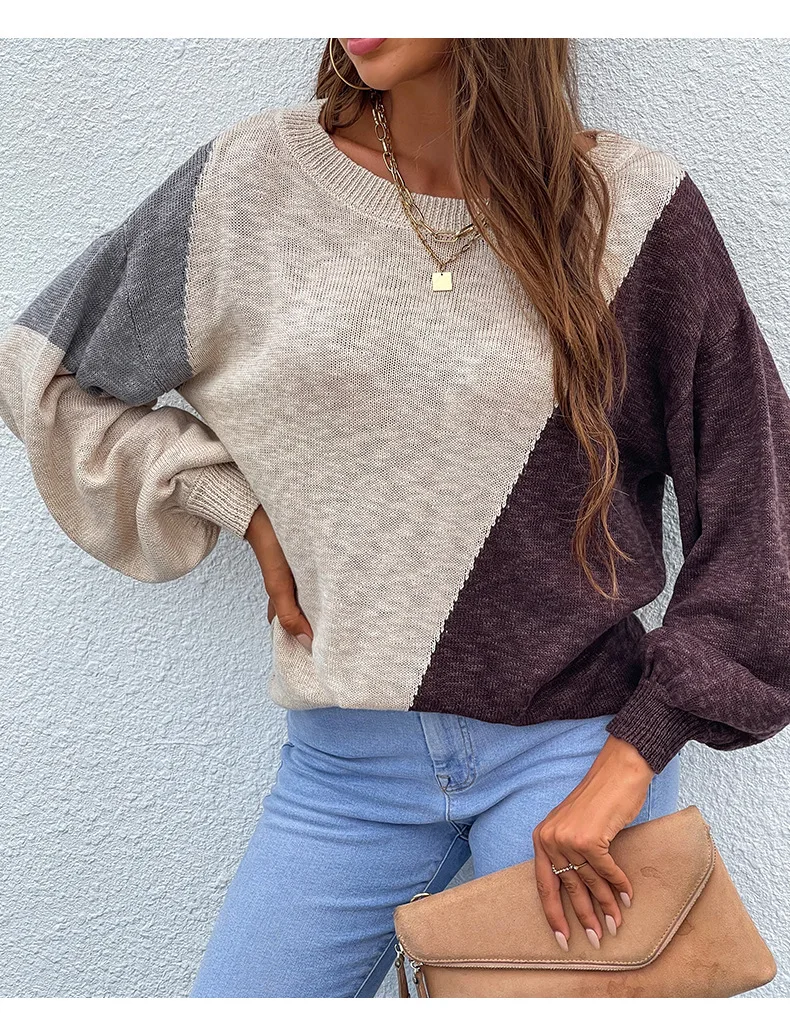 

MAYCAUR Autumn and Winter Women Sweater New Irregular Color Matching Off-shoulder Pullover Sweaters 2021 Fashion