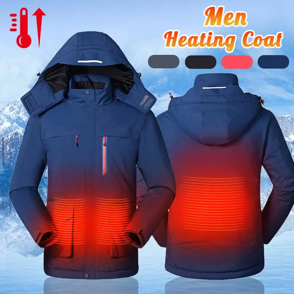 

Мужская и женская уличная зимняя куртка с инфракрасным USB-подогревом и капюшоном, электрическая Термоодежда, пальто для пеших прогулок, вет...