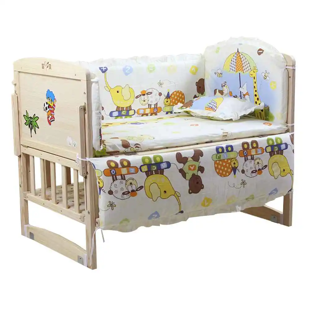 

Детские бамперы для кровати 5 шт., детский съемный комплект постельного белья из чистого хлопка для новорожденных, с мультяшным принтом, теп...
