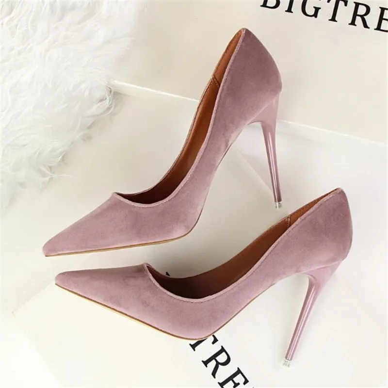 

New women's shoes sleek minimalist with high-heeled shallow mouth pointed suede sexy thin single shoes high heels