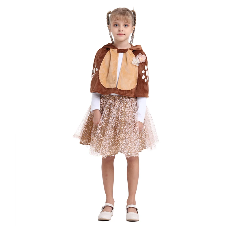 

Girls Kids Brown Deer Tutu Dress With Horn Christmas Elk Reindeer Costume Hooded Cape Party Dance Tutu Animals Dress