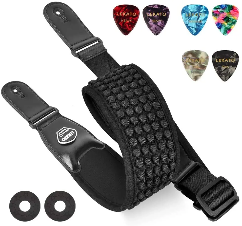 lekato gitarre strap 3d schwamm füllung bass elektrische gitarre strap 35 zoll breiten verstellbaren mit 6 picks mit pick halter free global shi