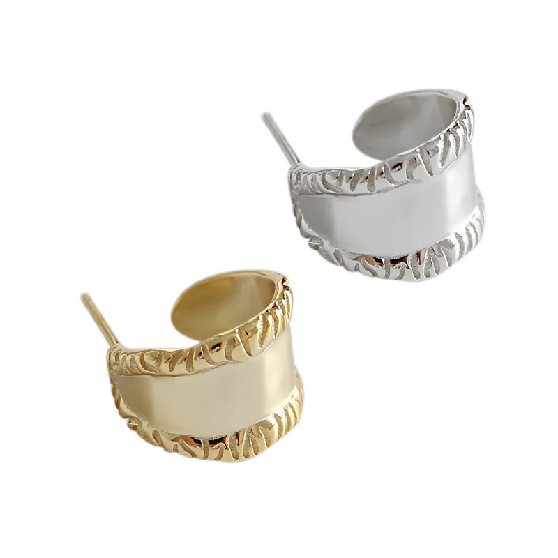 

CH-1154 Korean version of S925 earrings INS simple retro temperament wide earrings female student earrings silver jewelry