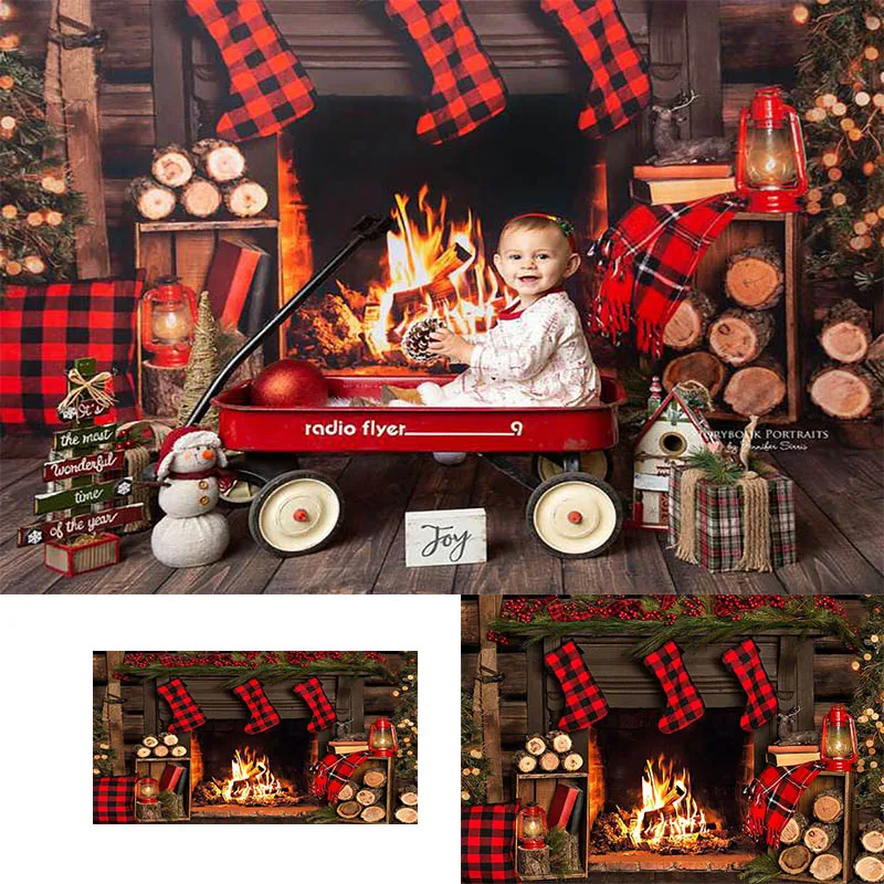 

Christmas Photography Background Christmas Tree Gift Fireplace New Year Backdrop Family Party Decorative Props Banner Studio