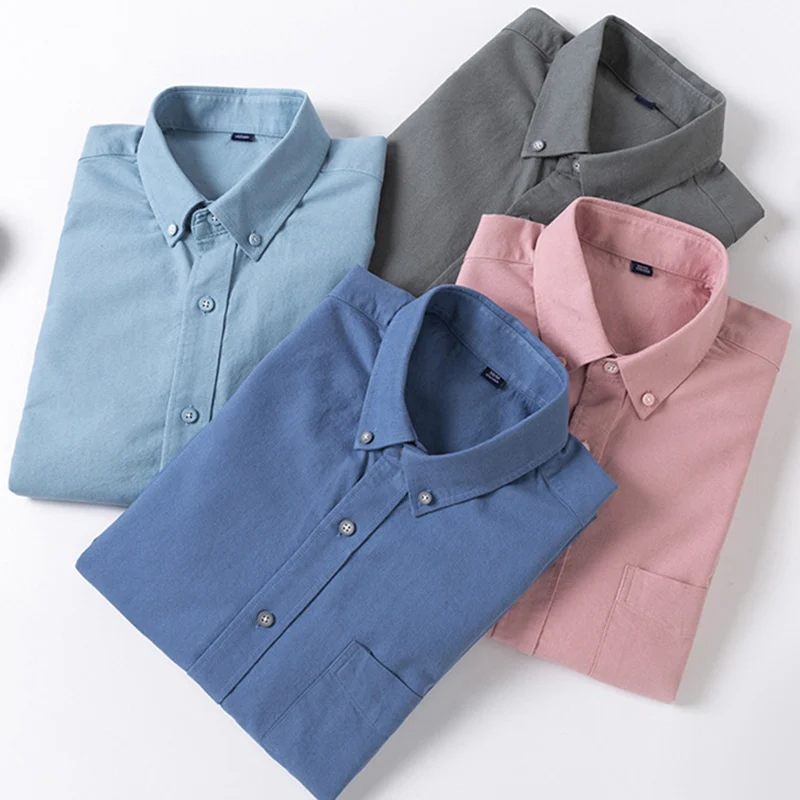 100% Cotton Oxford Shirts Mens Pocket Smart Casual Long sleeve Blue Dress Shirt for Men Button Slim Fit Camisa Social Male Shirt