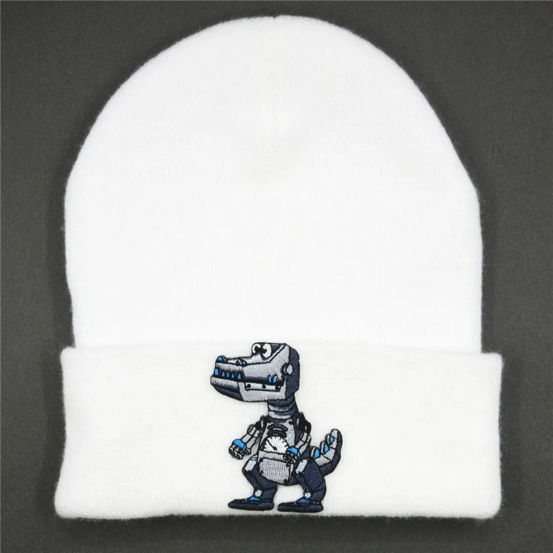 

Cartoon Robot Dinosaur Embroidery Thicken Knitted Hat Winter Warm Hat Skullies Cap Beanie Hat for Men and Women 357