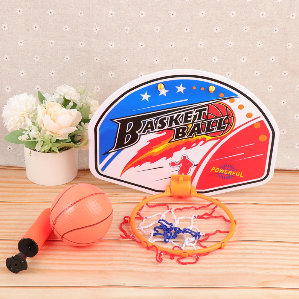 

Kids Sport Cartoon Hanging Wall Mounted Mini Basketball Hoop Set with Net Hoop Backboard Pump Portable Educational for