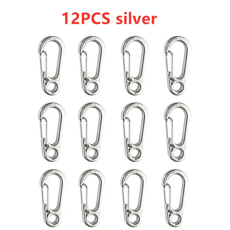 12pcs silver 12 шт. мини SF карабины из сплава зажимы крошечные карабин пружинный карабины для рюкзака кемпинга бутылки с использованием аксессуары для ключей - Цвет: 12pcs silver