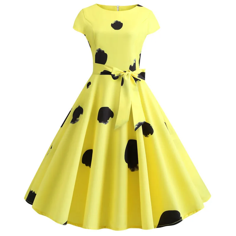 

ZTONE Dresses for Women 2021 Summer Dress Fashionable High Waist Midi Dress Vintage Print Short Sleeved Hepburn Style