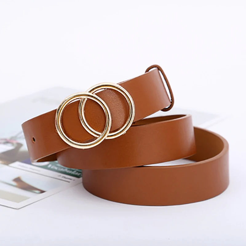 

Double Round Buckle Women's Leisure Belt for Various Occasions Fashion Luxury Pu Leather Belts Students Jeans Waistband Female