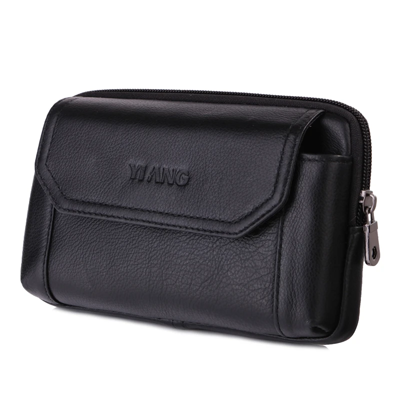 Black Genuine Leather Men Hip Bum Belt Purse Designer Male Fanny Pack 6.5" Mobile Phone Pouch Small Men's Waist Bags Travel Cowhide - Цвет: Black