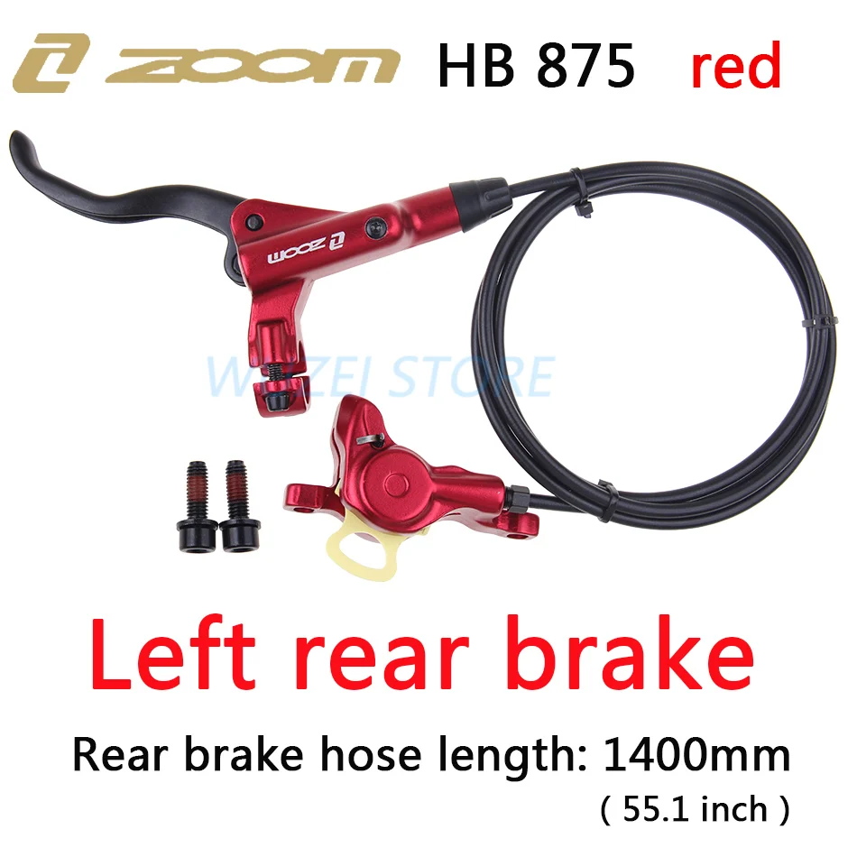 Left rear red ZOOM HB-875 Тормоз mtb велосипед гидравлический тормоз 800/1400 мм горный велосипед масло давление дисковый тормоз набор передние и задние части велосипеда - Цвет: Left rear red