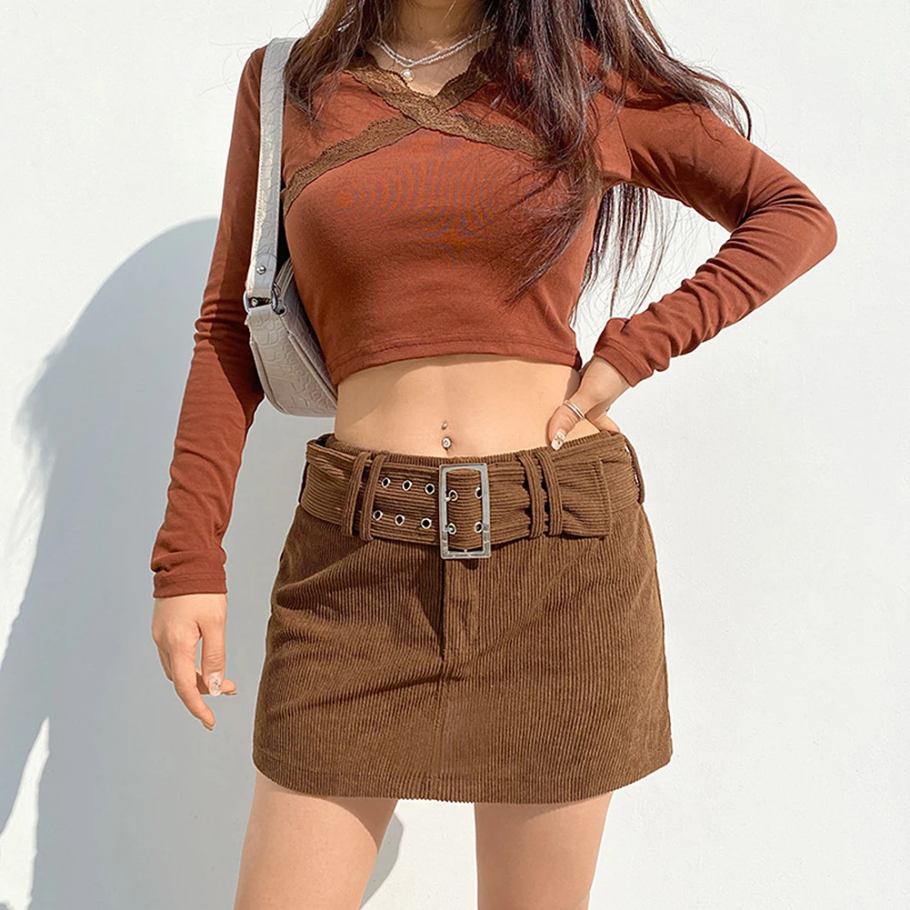 Винтажная Сексуальная Вельветовая юбка Y2K Черная Женская Элегантная Модная