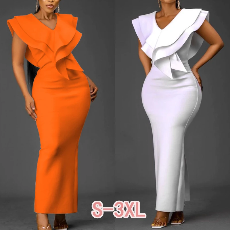 

Sleeveless wood ears wrapped hip pencil skirt sexy V-neck fashion female autumn temperament high waist hip slim party dress