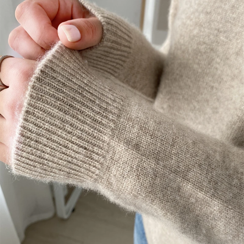 

New 8 colors loose round neck women's 100% pure wool sweater long-sleeved knitted pullover autumn and winter cashmere sweater