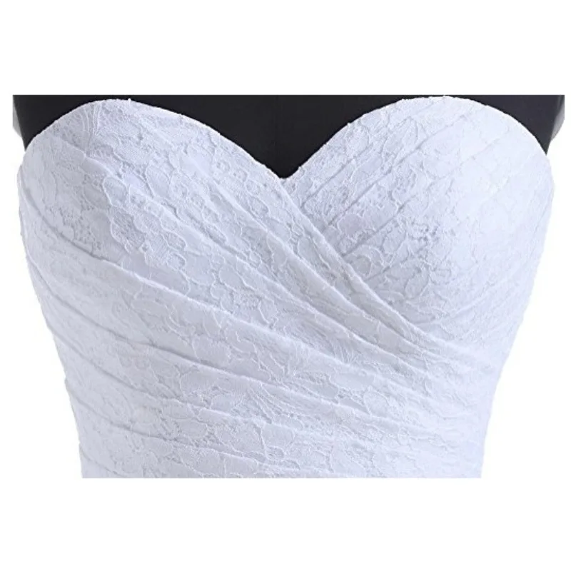 Женское свадебное платье с юбкой годе белое кружевное без бретелек и рукавов со