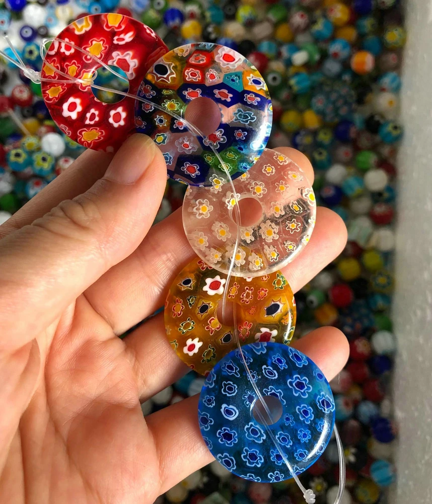 Milleфиори стеклянные бусины лэмпворк монета Плоская Круглая Подвеска смешанных