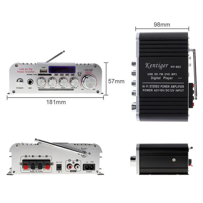 HY-803 2CH Hi-Fi автомобильный аудио усилитель мощности FM радио плеер SD USB DVD MP3 вход