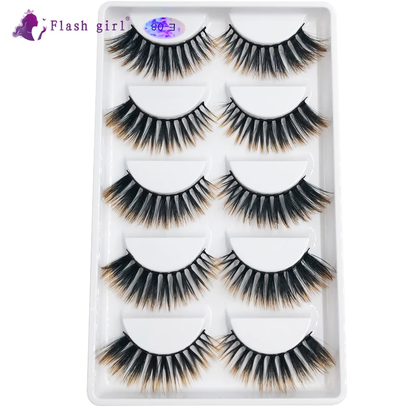 Flash Girl Натуральный 5 пар ручной работы норковые накладные ресницы толстые крест