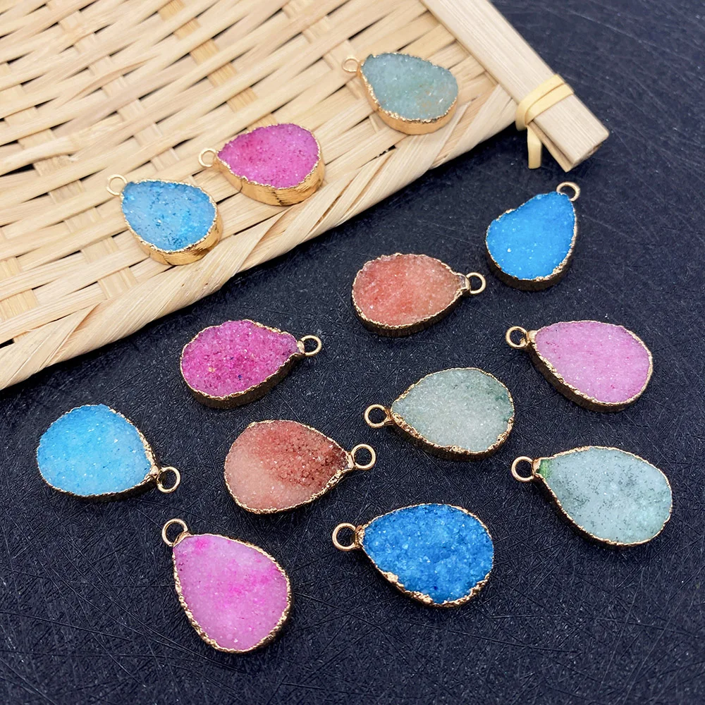 

2 Pieces of Natural Crystal Pendants Colorful Drop-shaped Electroplating Process DIY Charm Necklace Jewelry Making Supplies