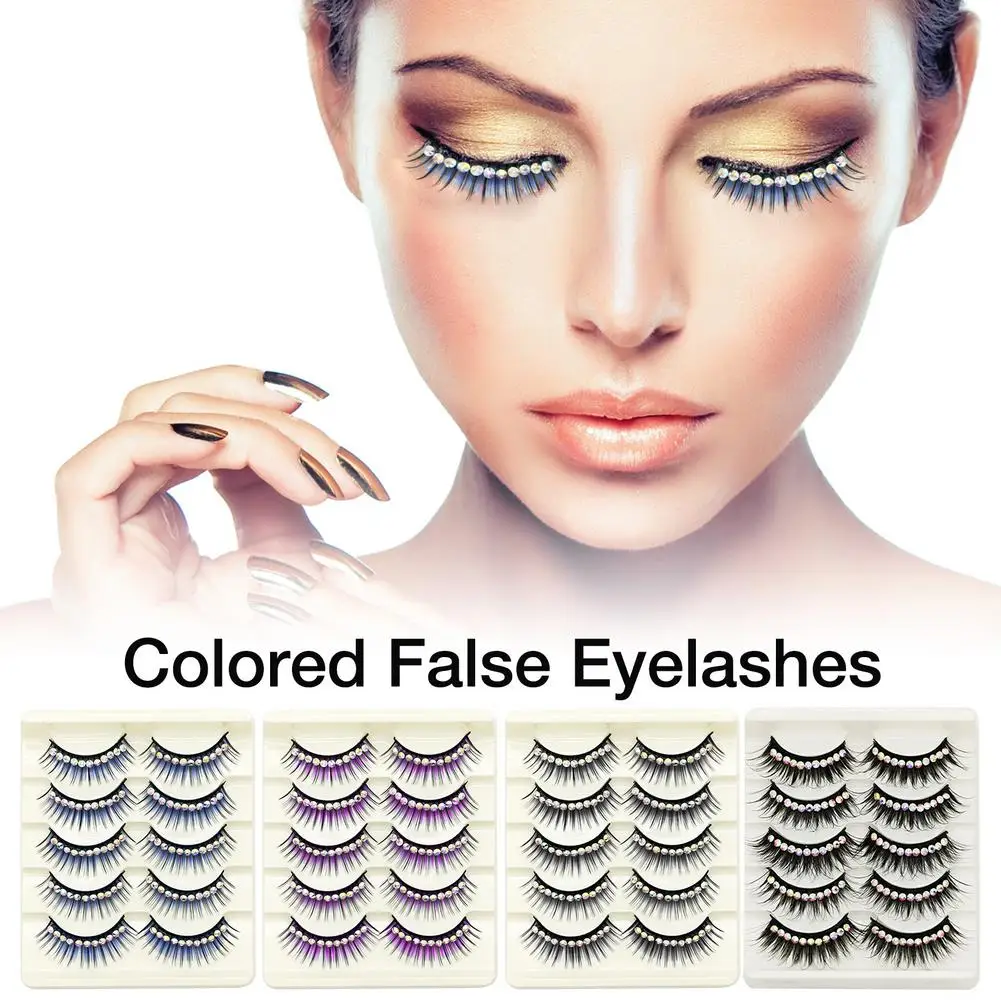 

5 Pairs/box Colored False Eyelashes Diamond False Eyelashes Atin Dance Square Dance Stage Performance Catwalk Party