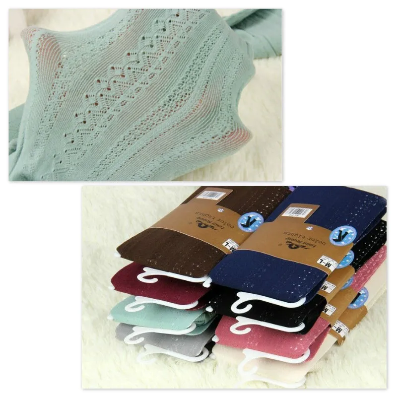 

Women Girls Knitted Cotton Tights Female Autumn Winter Hollow Out Solid Long Stockings Tights