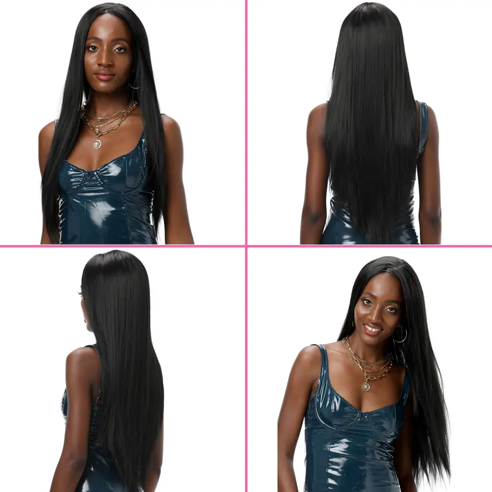 Длинные прямые черные парики для женщин синтетические волосы розовый красный