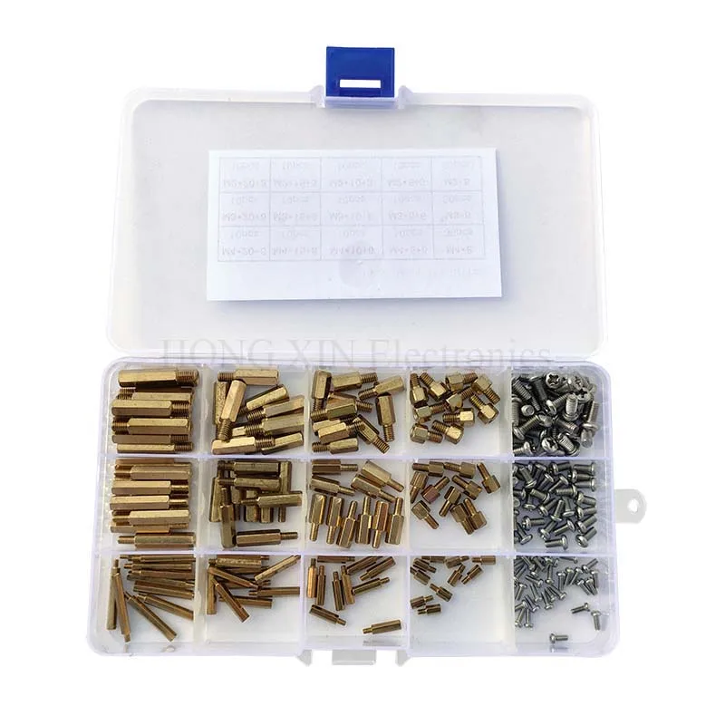 

210pcs Male-Male Brass Hex Standoff Threaded Spacer Board Hollow Pillars Nut Assortment kit