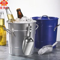galvanized double deck ice bucket beer wine cooler bar accessories with lid thickened french drink bucket give ice scraper 3 5l