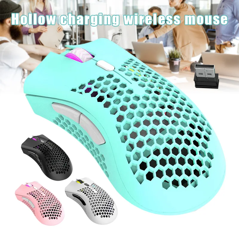 

Lightweigh Honeycombs Design Rechargeable Wireless Gaming Mouse with USB Receiver RGB Backlight H-best