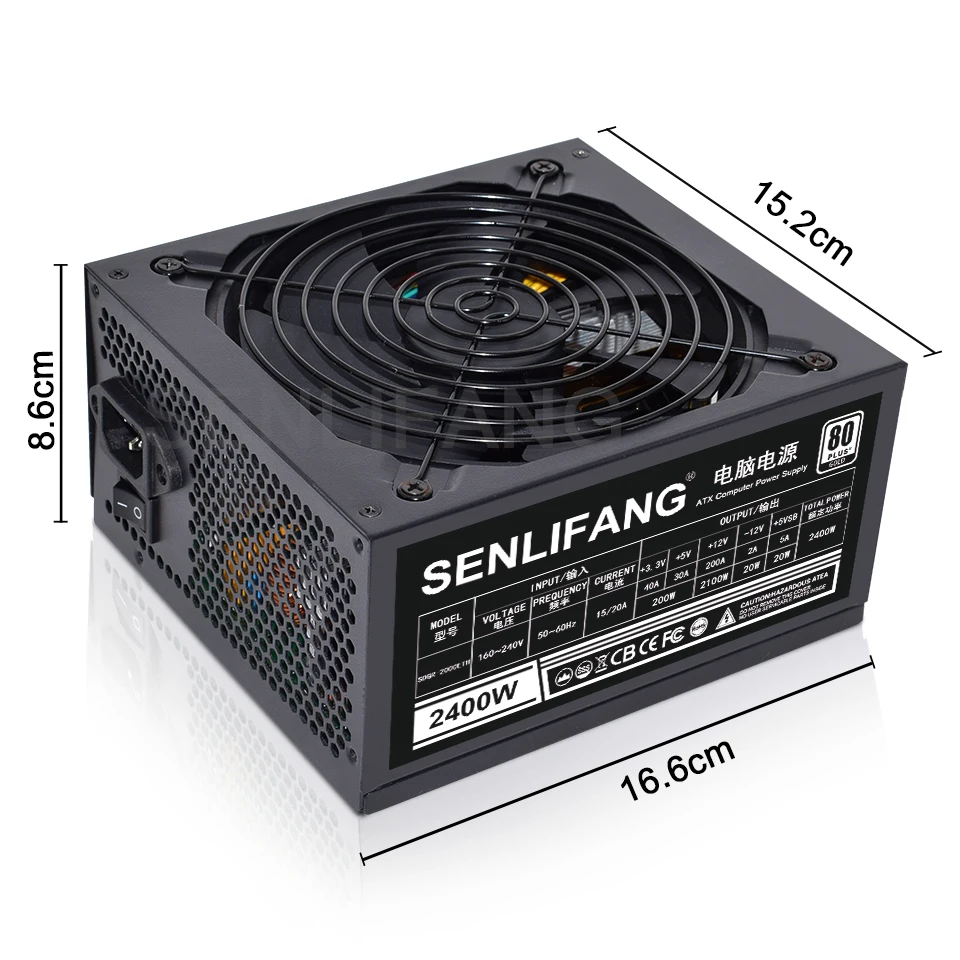 Блок питания SENLIFANG для майнинга ATX мощностью 2400 Вт Толстая линия 12AWG может