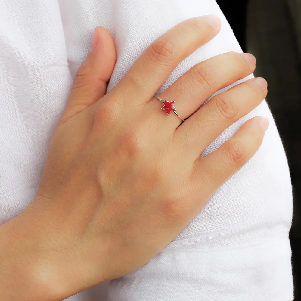Женское кольцо с открытым пальцем Trustdavis 925 пробы серебряное красной звездой