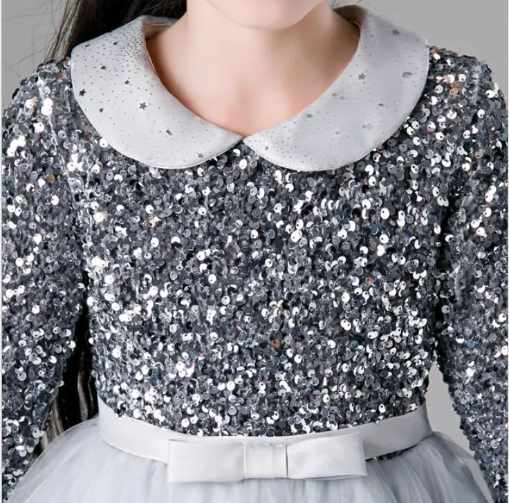 

Sequin Tulle Flower Girl Dress Appliques Lace Long Sleeve For Wedding Birthday Ball Gown First Holy Communion Wear Vestidos