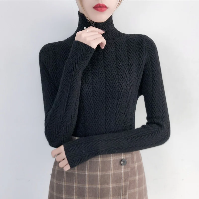 Pullover Real Poncho Sweater Women Underwear Woman Autumn And Winter 2019 New Slim Bottom Shirt Sleeve Tight Knitted Thickening | Женская