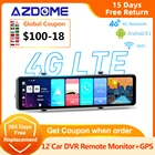Видеорегистратор AZDOME на Android, 4G, 12 дюймов, сенсорный экран, WiFi, 1080P
