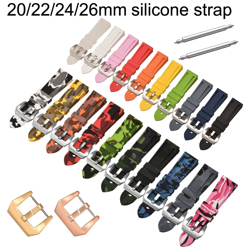 

Camo 20mm 22mm 24 26mm Silicone Watch Strap Replacement Watchband Soft Sport Rubber Watch Band Rose Gold Buckle Wrist Bracelet