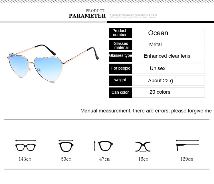 

Fashion Heart Shaped Sunglasses women metal clear red lens glasses Fashion heart sun glasses Mirror oculos de sol