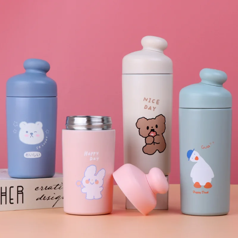 

2021 Cute Mini Animal Thermos Mug High-value with Straw 304 Stainless Steel Coffee Mug Portable Leak-proof Thermos for Tea