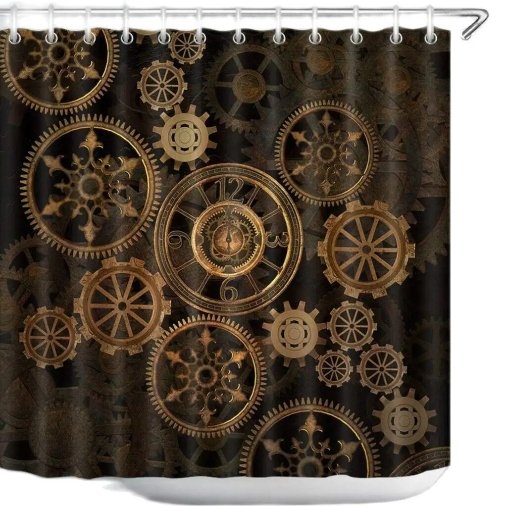 Retro Steampunk Gear Pattern Bathroom Liner Decorative Cloth Shower Curtain
